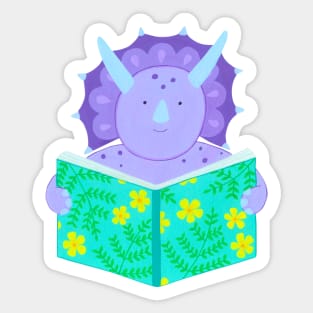 Animals with books part 3 - Triceratops reading floral book Sticker